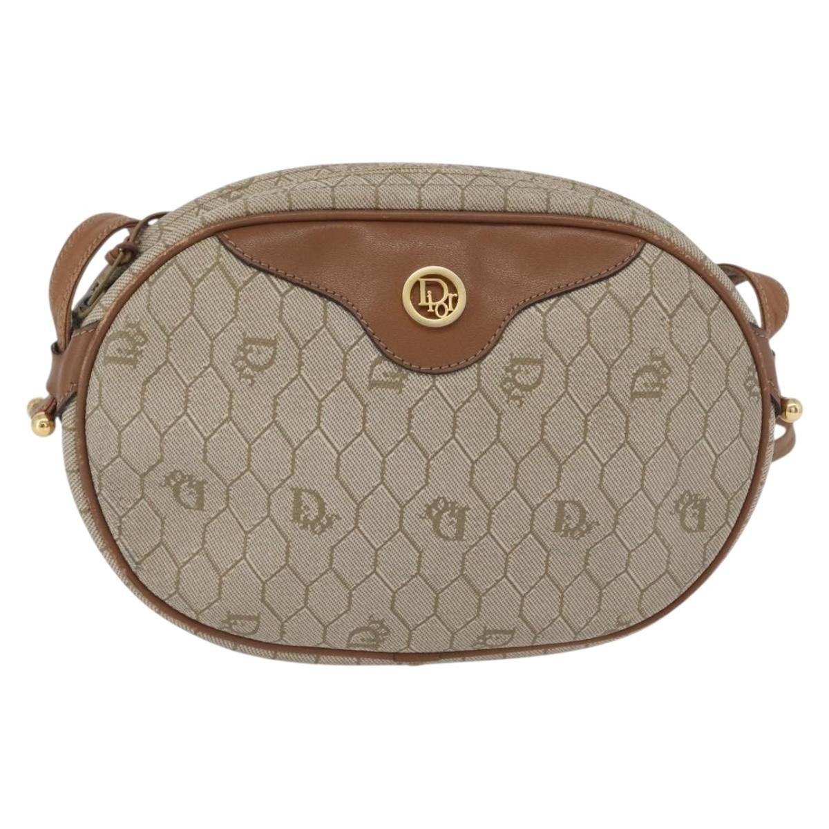 Christian Dior Vintage Honeycomb Shoulder Bag Canvas and Leather, BEIGE, CANVAS, Shoulder bag