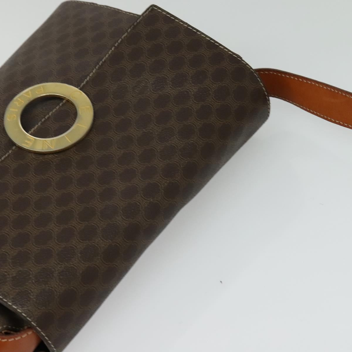 Celine Vintage Macadam Circle Logo Shoulder Bag Canvas and Leather, Brown, Canvas, Shoulder Bag