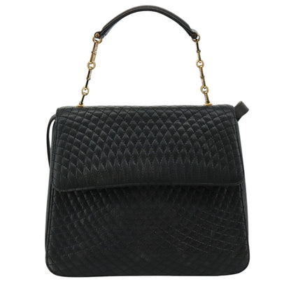 Bally Vintage Flap Handbag Quilted Leather, BLACK, LEATHER, Handbag