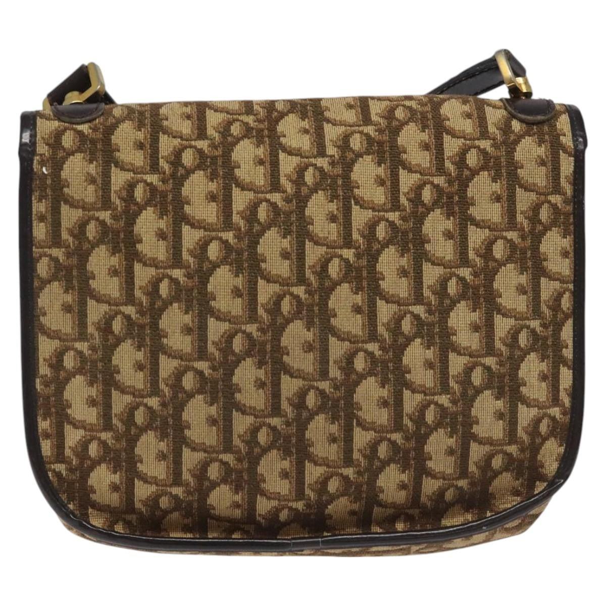 Christian Dior Vintage Trotter Flap Shoulder Bag Canvas, BROWN, CANVAS, Shoulder bag
