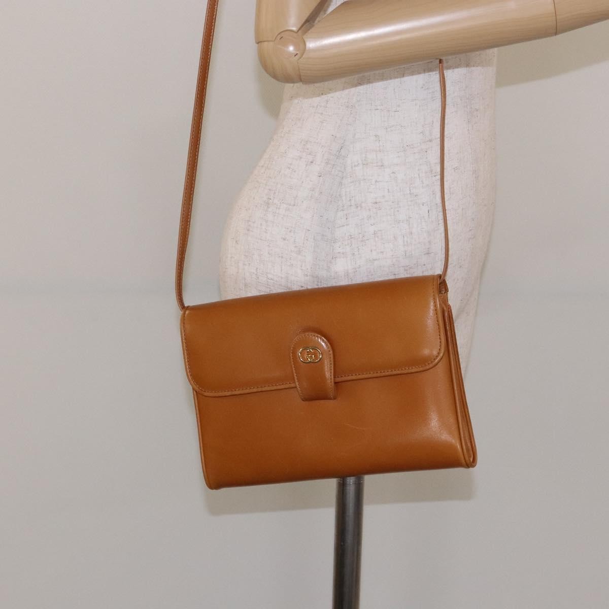 Gucci Vintage Flap Crossbody Bag Leather, BROWN, LEATHER, Shoulder bag