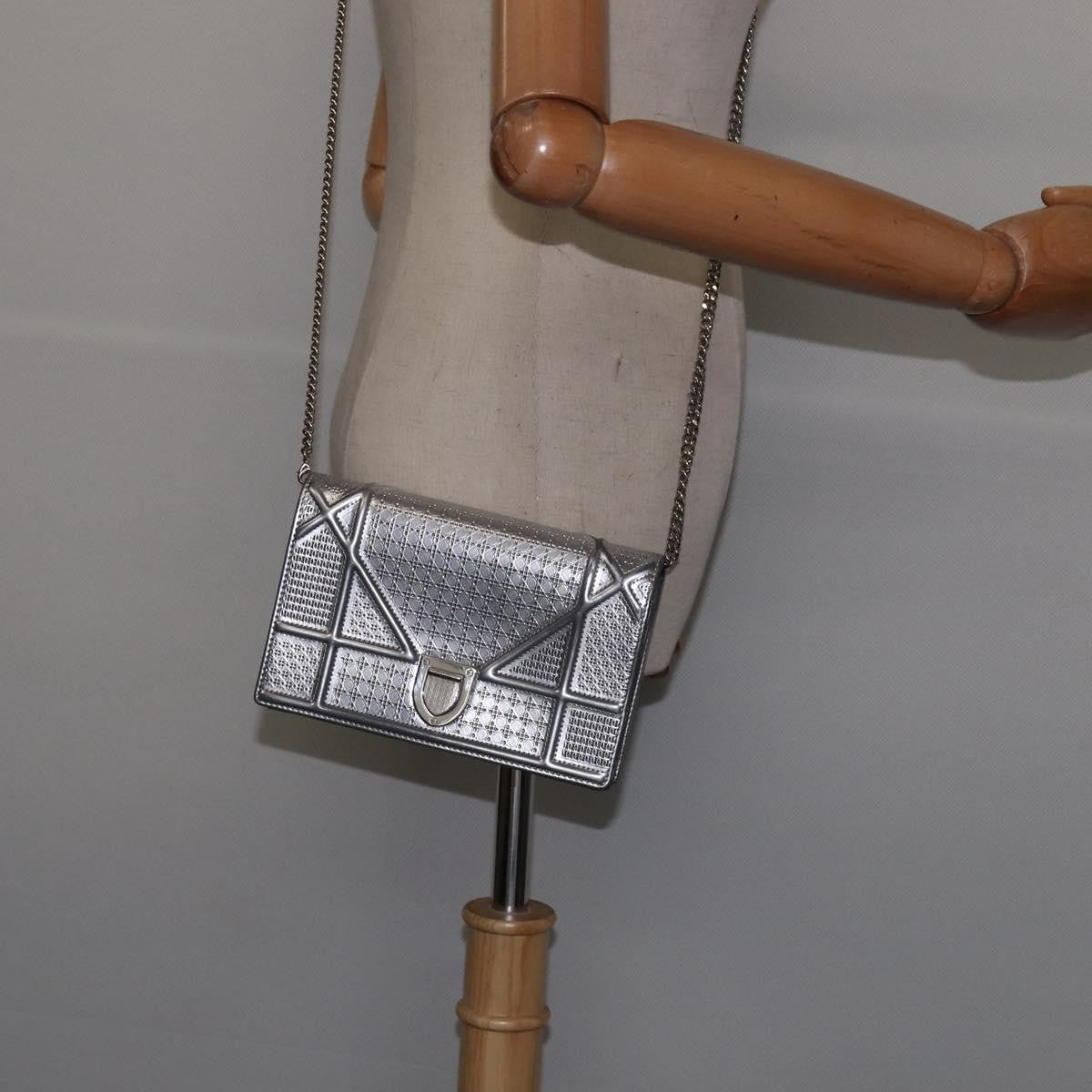 Christian Dior Diorama Wallet on Chain Metallic Distressed Calfskin, SILVER, LEATHER, Wallets