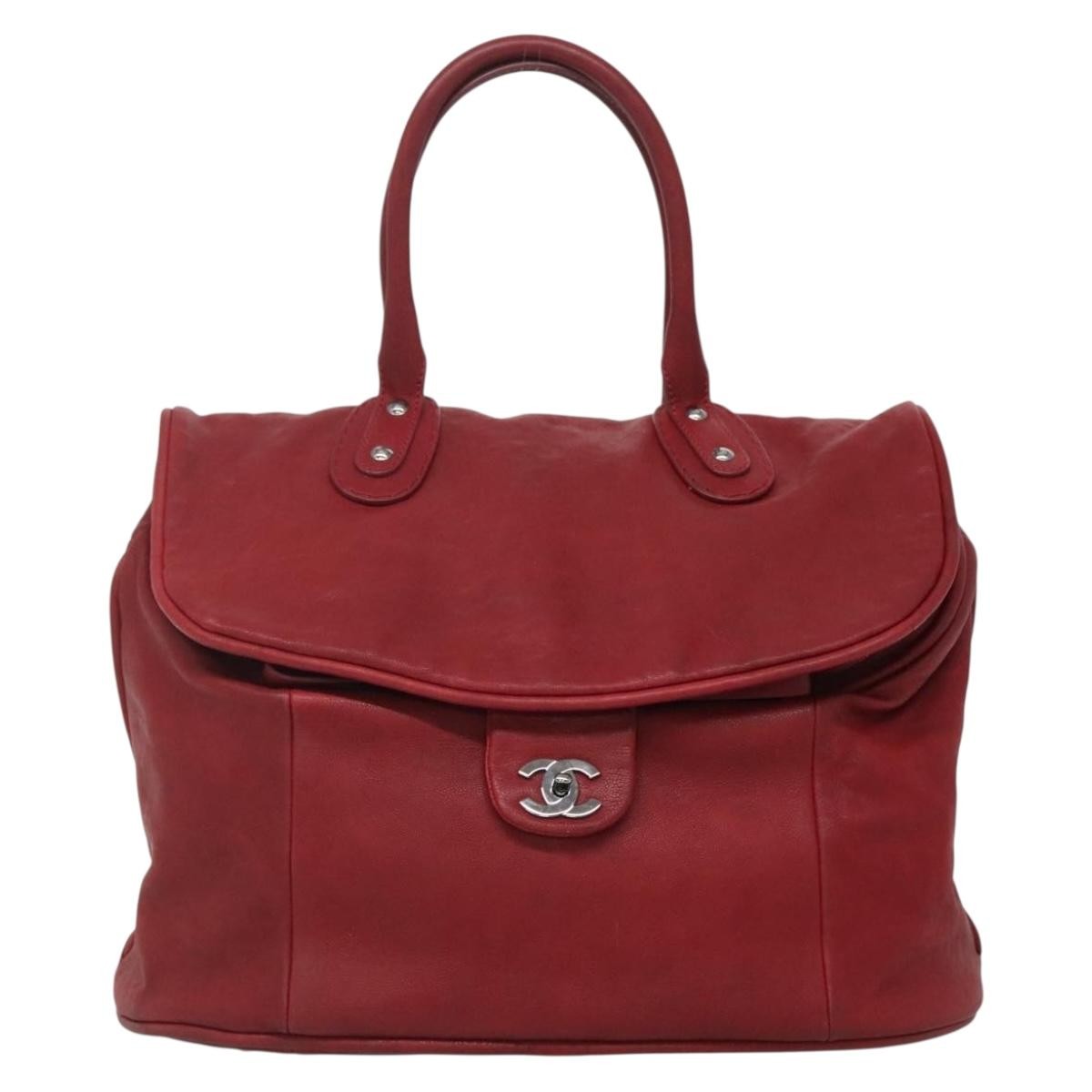 Chanel Vintage CC Turnlock Satchel Leather, RED, LEATHER, Travel bag