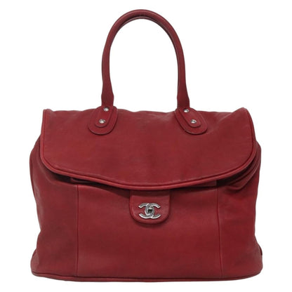 Chanel Vintage CC Turnlock Satchel Leather, RED, LEATHER, Travel bag
