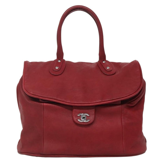 Chanel Vintage CC Turnlock Satchel Leather, RED, LEATHER, Travel bag