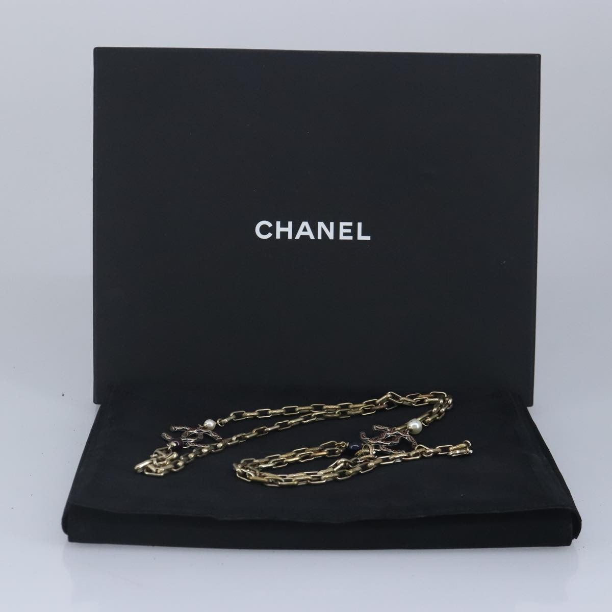 Chanel Vintage Double Strand CC Pendant Necklace Metal with Crystals, GOLD, METAL, Necklace