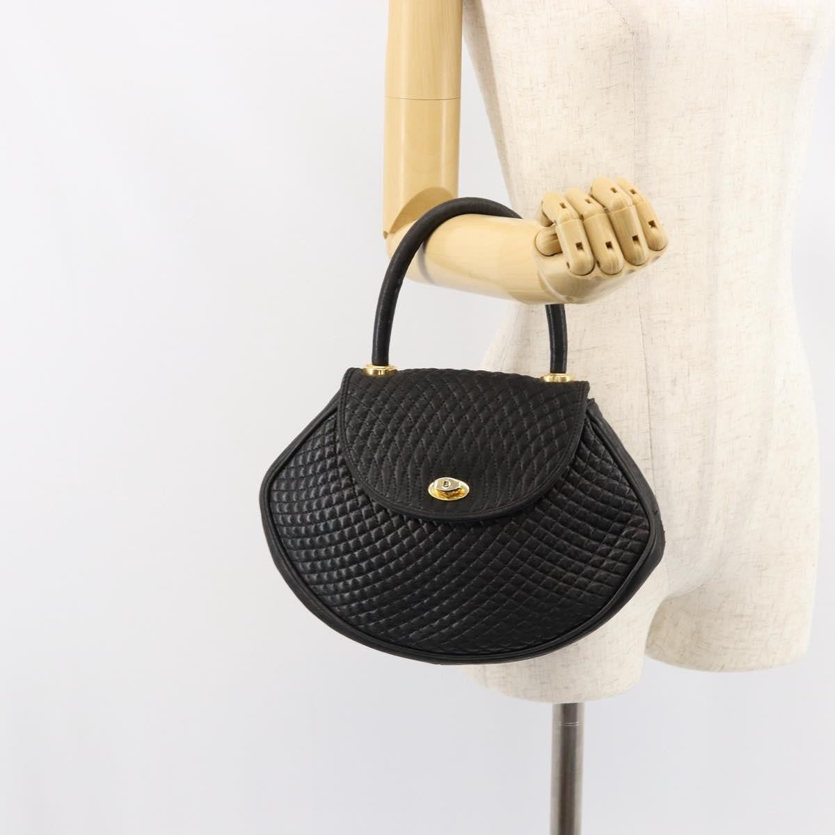 Bally Vintage Handbag Quilted Leather, BLACK, LEATHER, Handbag
