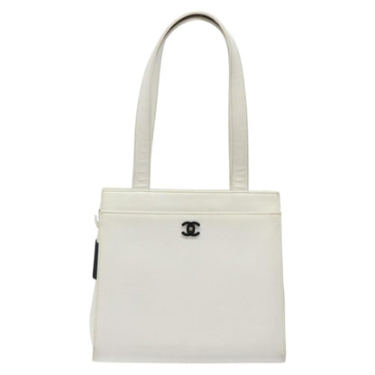 Chanel Vintage CC Lock Tote Caviar, WHITE, LEATHER, Shoulder bag