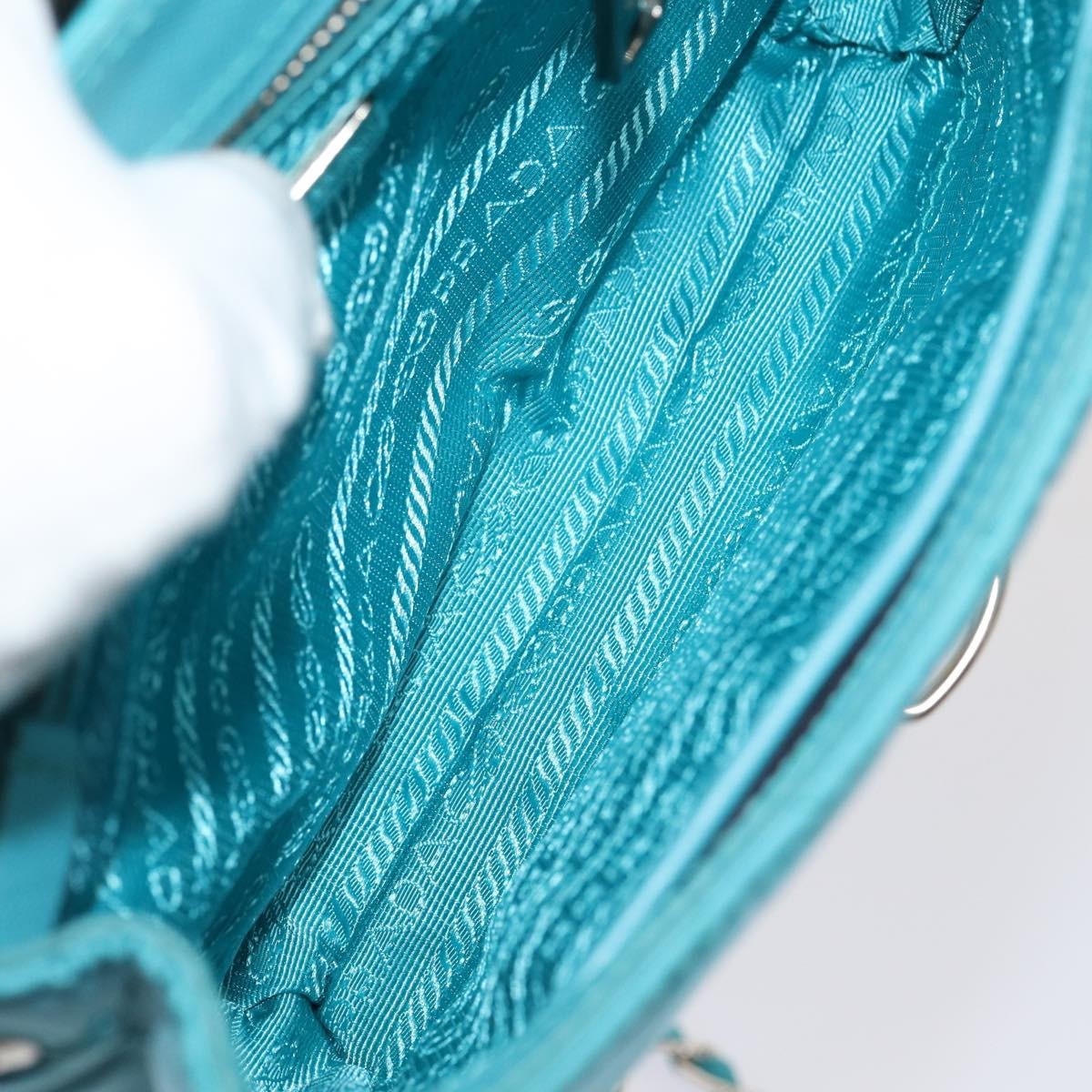 Prada Pushlock Chain Flap Bag Quilted Tessuto, Turquoise, Nylon, Shoulder Bag