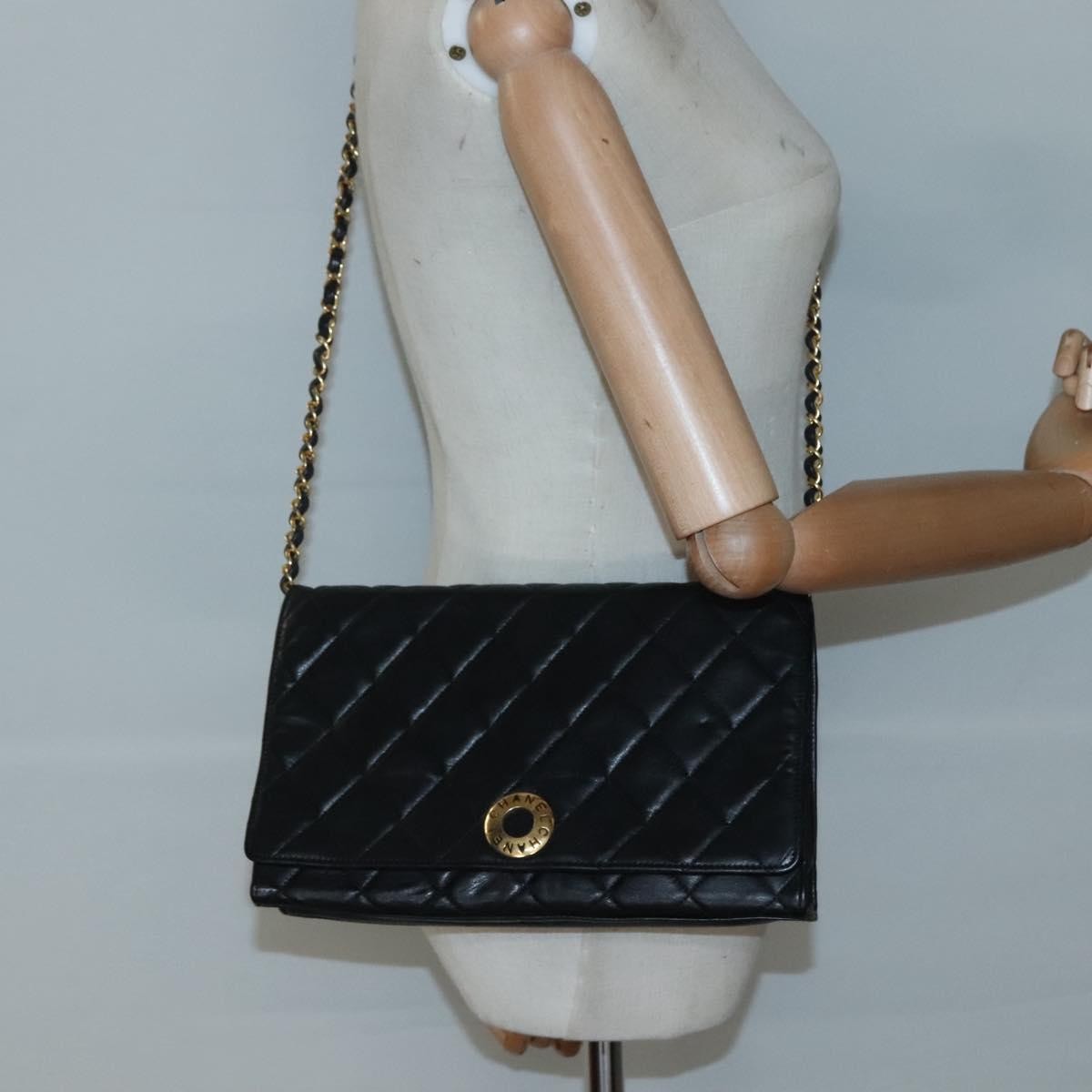 Chanel Vintage Full Flap Bag Quilted Lambskin, BLACK, LEATHER, Handbag