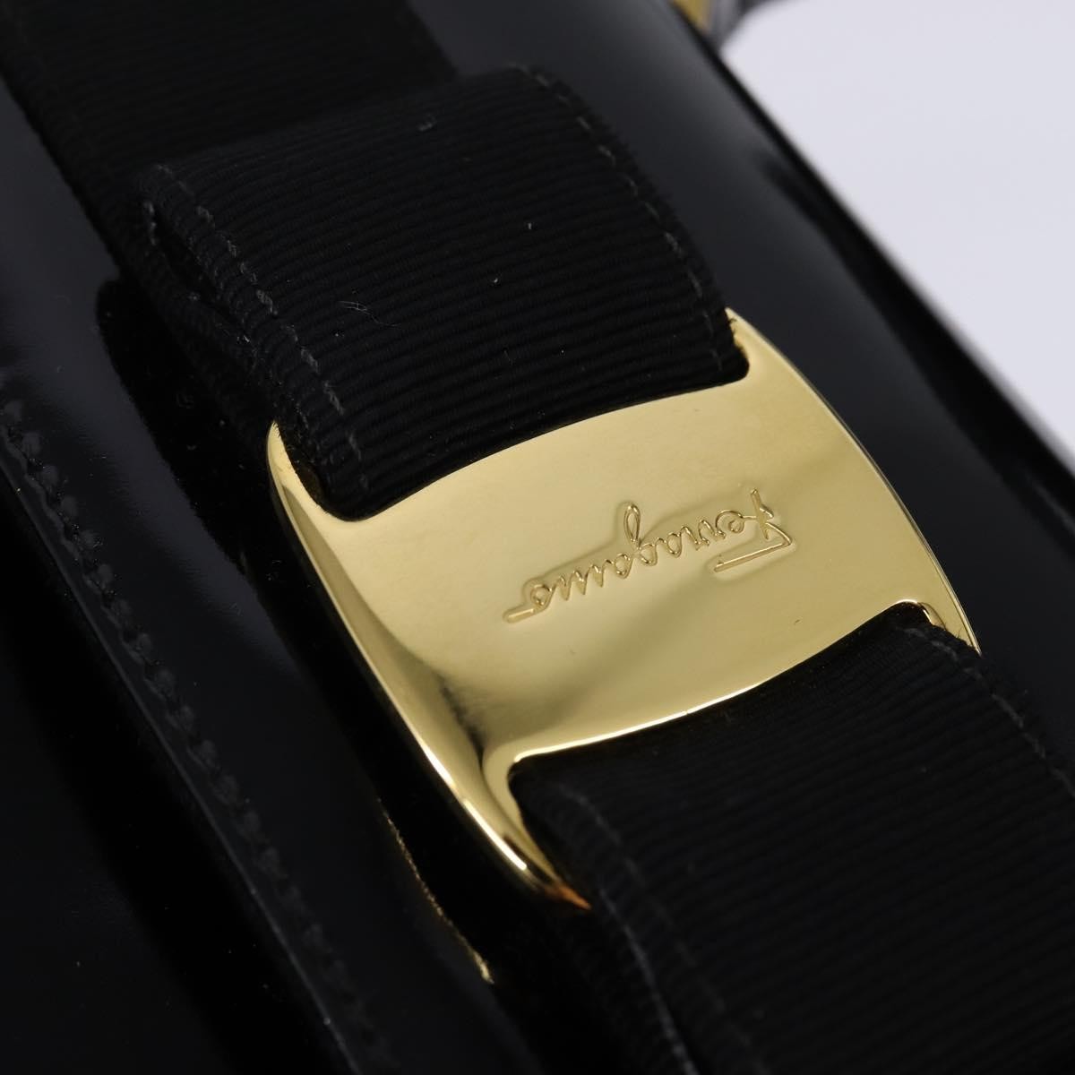 Salvatore Ferragamo Vintage Vara Bow Top Handle Bag Patent Leather, BLACK, PATENT_LEATHER, Handbag