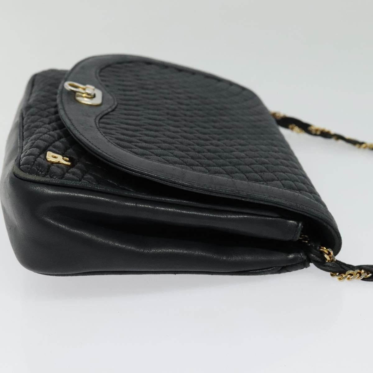 Bally Vintage Chain Shoulder Bag Quilted Leather, Navy, Leather, Shoulder Bag