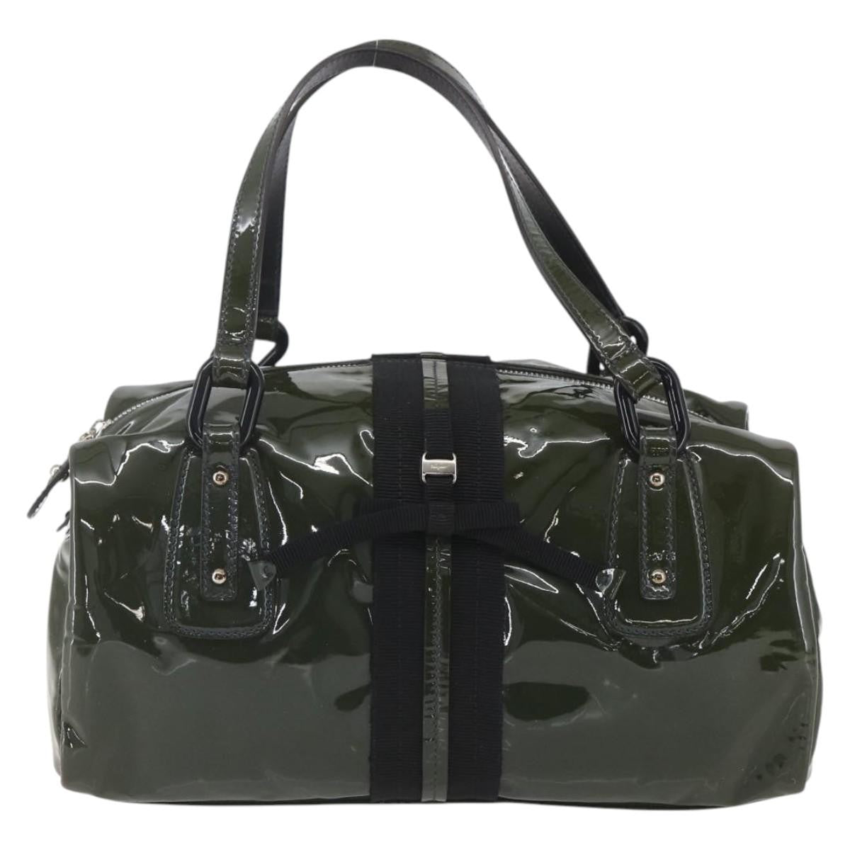 Salvatore Ferragamo Vintage Handbag Patent leather, KHAKI, PATENT_LEATHER, Handbag