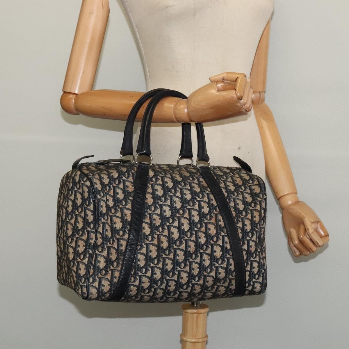 Christian Dior Vintage Trotter Boston Bag Diorissimo Canvas, NAVY, CANVAS, Handbag