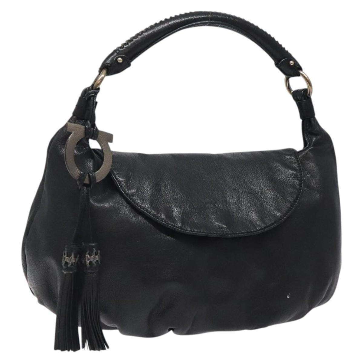Salvatore Ferragamo Gancini handbag Leather, BLACK, LEATHER, Handbag
