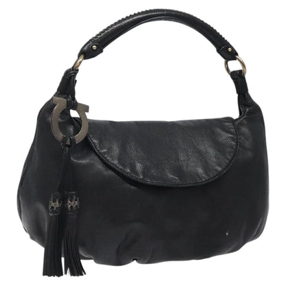 Salvatore Ferragamo Gancini handbag Leather, BLACK, LEATHER, Handbag