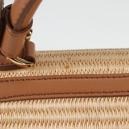 Salvatore Ferragamo Sofia Satchel Raffia with Leather, BEIGE, WOOD, Handbag