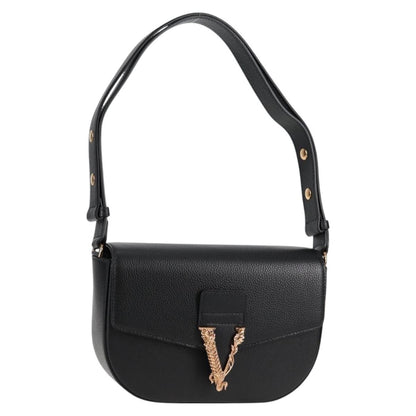 Versace Virtus Flap Messenger Bag Leather, BLACK, LEATHER, Crossbody bag