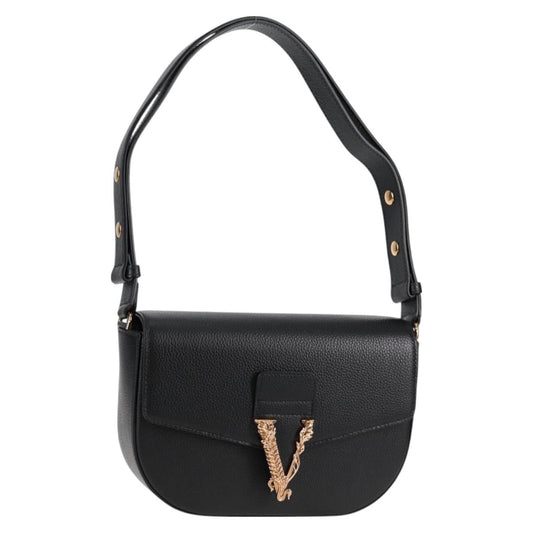 Versace Virtus Flap Messenger Bag Leather, BLACK, LEATHER, Crossbody bag