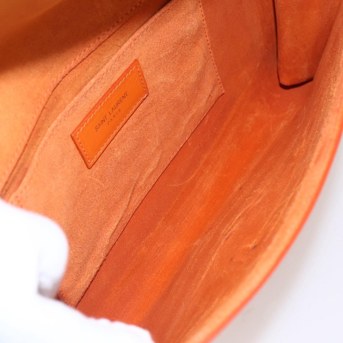 Saint Laurent Chyc Clutch Leather, ORANGE, LEATHER, Clutche & pouche
