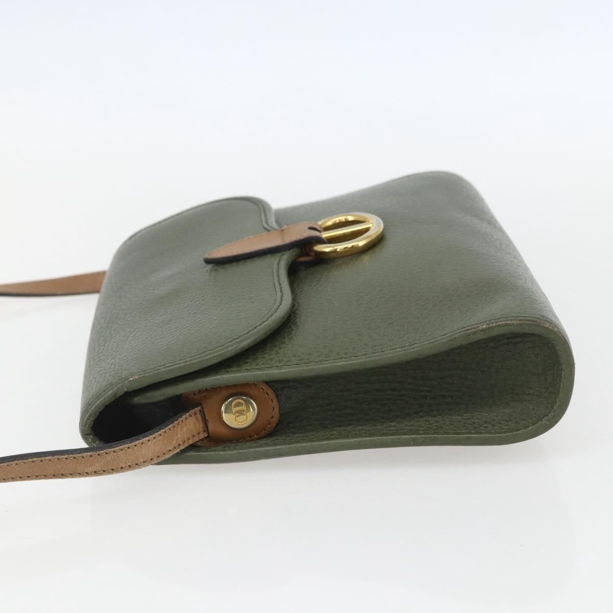 Christian Dior Vintage CD Flap Shoulder Bag Leather, KHAKI, LEATHER, Shoulder bag
