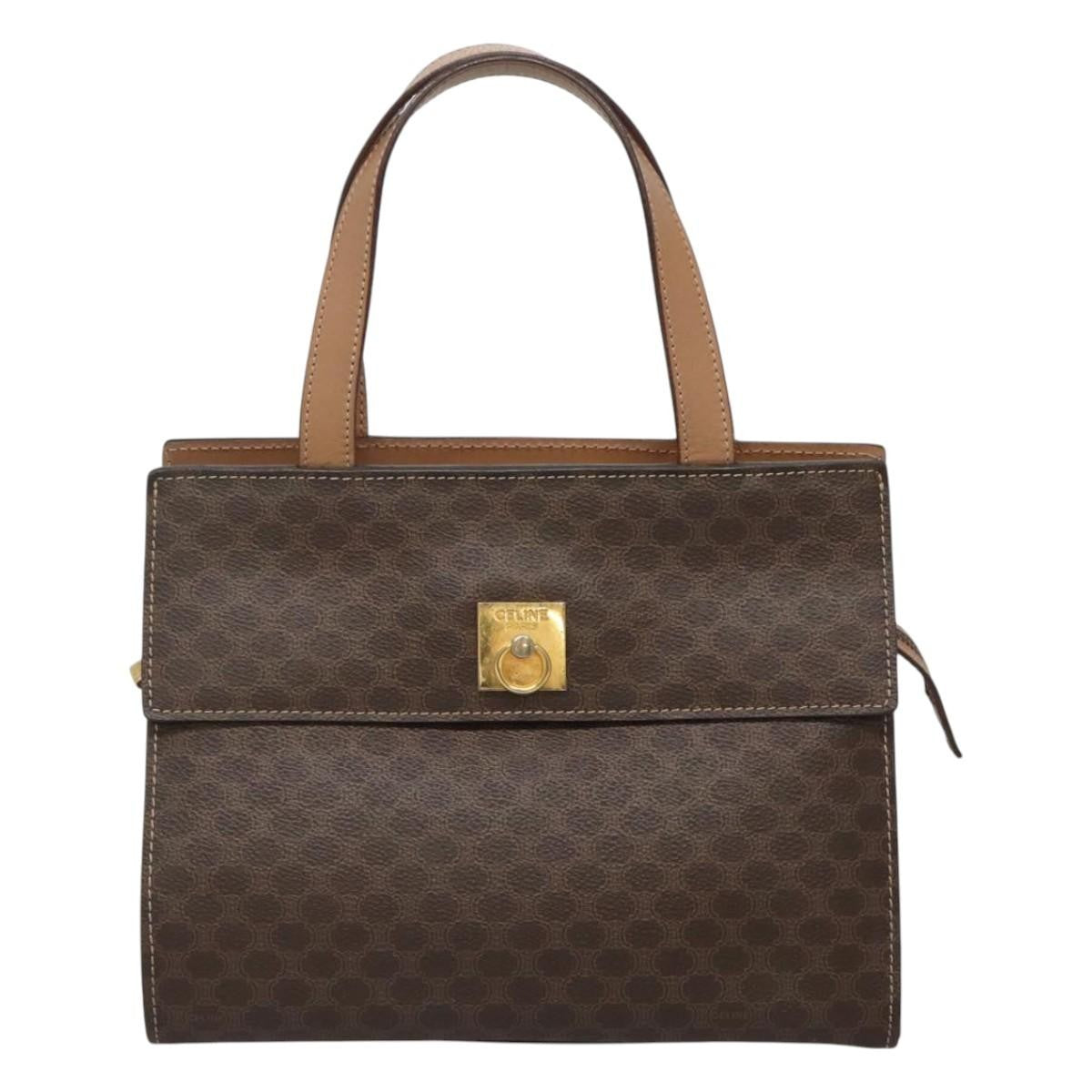 Celine Vintage Macadam Handbag Canvas and Leather, BROWN, CANVAS, Handbag
