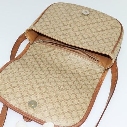 Celine Vintage Macadam Shoulder Bag Canvas and Leather, Beige, Canvas, Shoulder Bag
