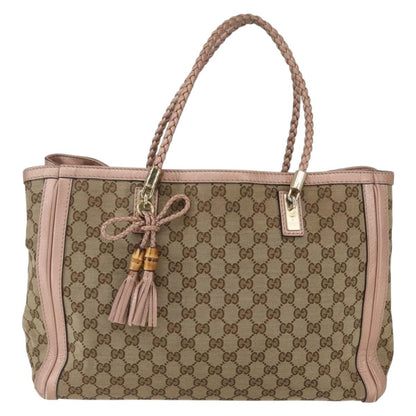 Gucci Bella Tote GG Canvas with Leather, BEIGE, CANVAS, Tote bag
