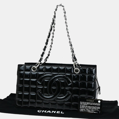 Chanel Chocolate Bar CC Zip Tote Quilted Patent, BLACK, PATENT_LEATHER, Shoulder bag