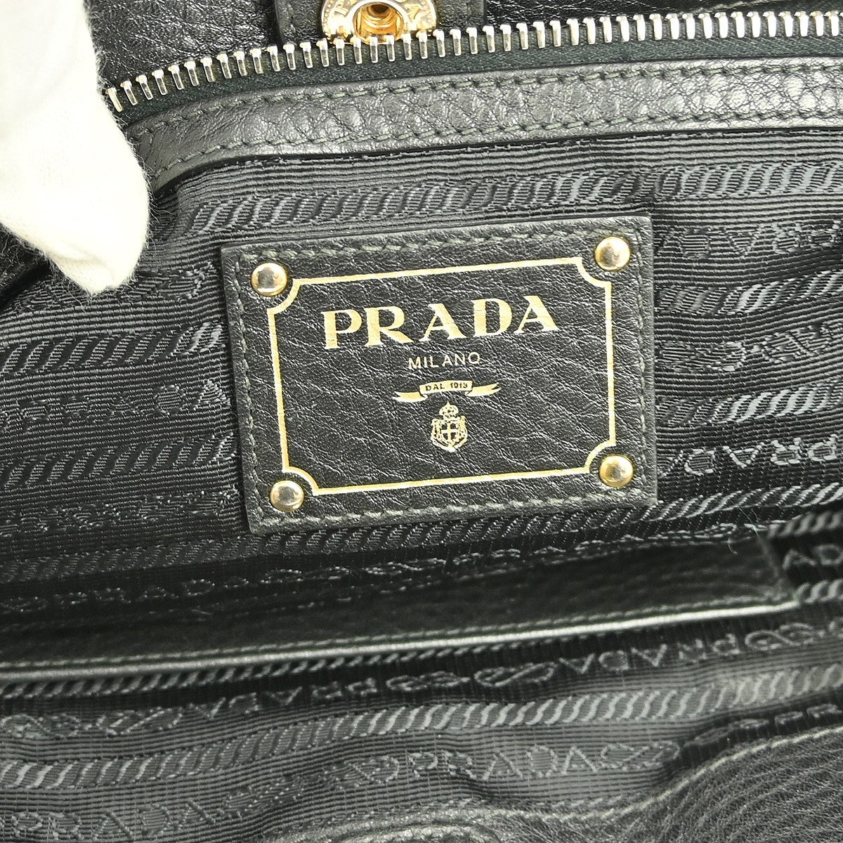 Prada Front Zip Tote Vitello Daino, BLACK, LEATHER, Handbag