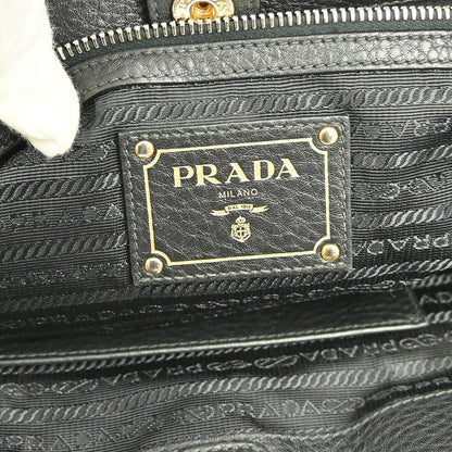 Prada Front Zip Tote Vitello Daino, BLACK, LEATHER, Handbag