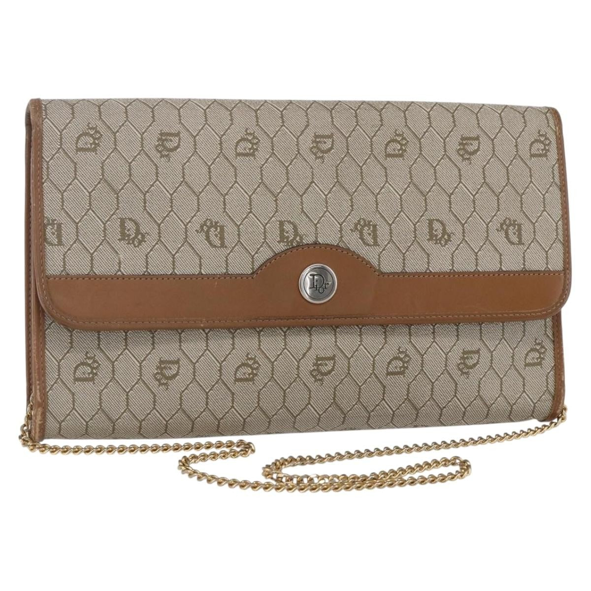 Christian Dior Vintage Honeycomb chain Canvas, BEIGE, CANVAS, Shoulder bag
