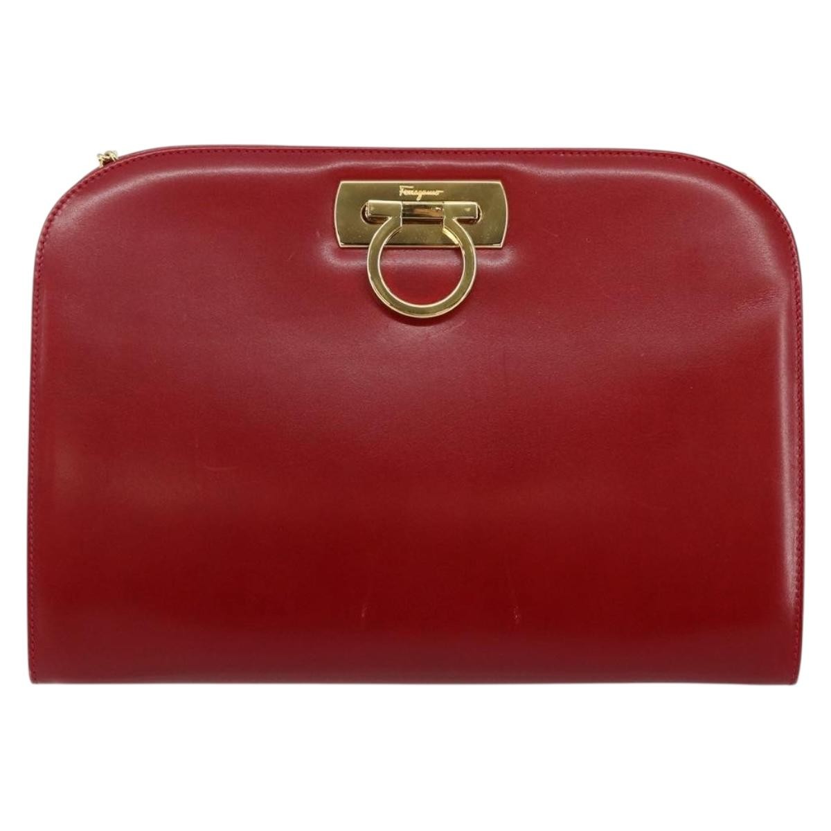 Salvatore Ferragamo Vintage Gancini Chain Shoulder Bag Leather, RED, LEATHER, Shoulder bag