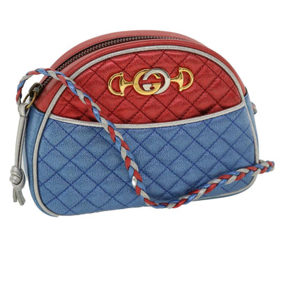Gucci Trapuntata Camera Shoulder Bag Quilted Laminated Leather, RED, LEATHER, Shoulder bag