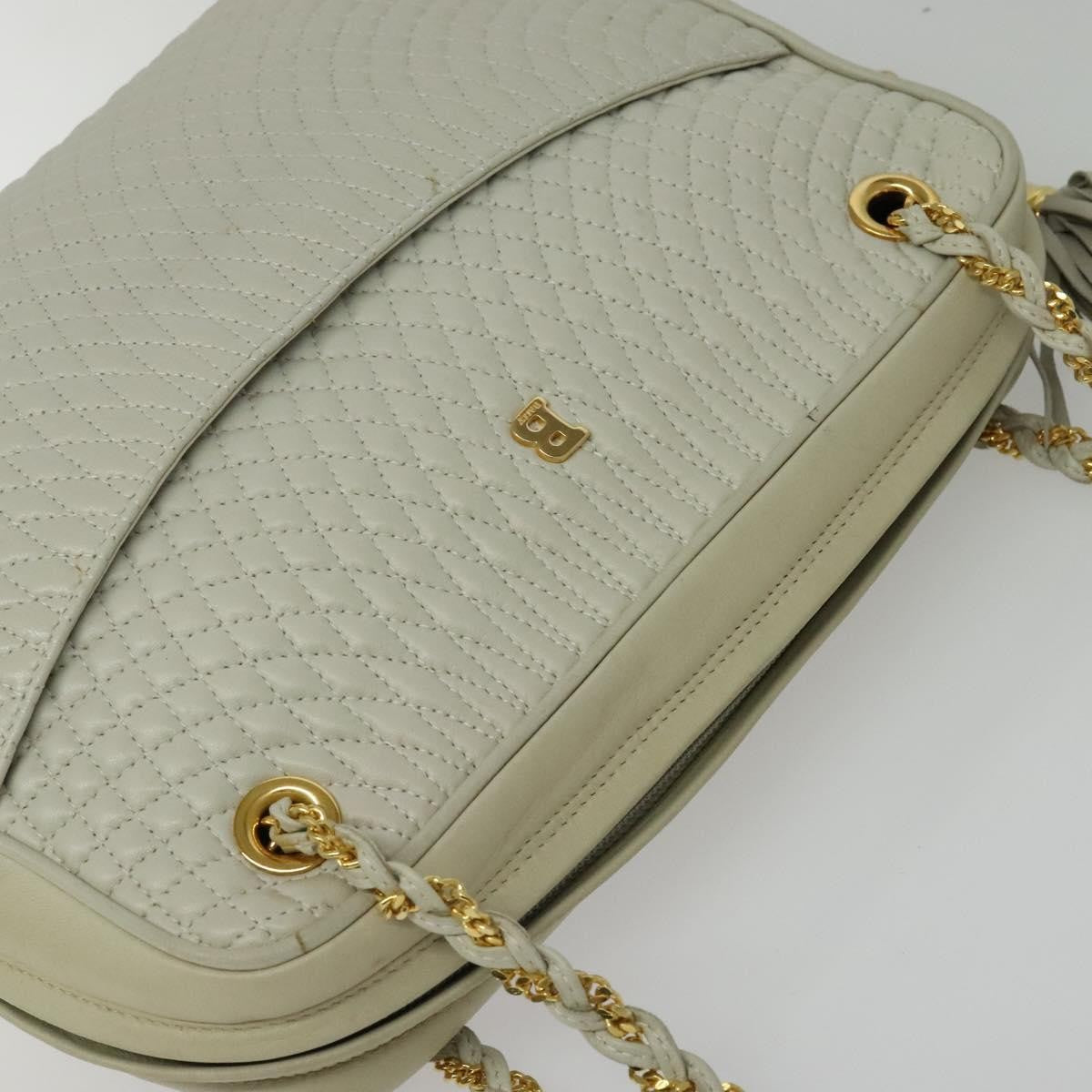 Bally Vintage Chain Shoulder Bag Quilted Leather, Ecru, Leather, Shoulder Bag