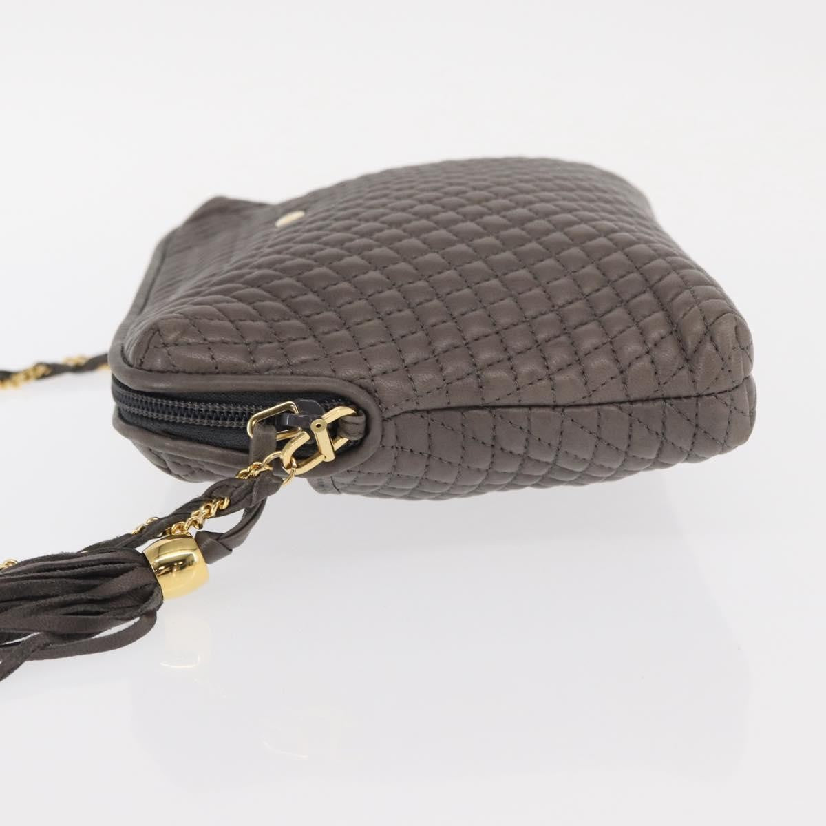 Bally Vintage Chain Shoulder Bag Quilted Leather, GRAY, LEATHER, Shoulder bag