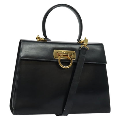 Salvatore Ferragamo Gancini Convertible Top Handle Bag Leather, BLACK, LEATHER, Handbag