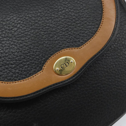 Christian Dior Vintage CD Flap Shoulder Bag Leather, BLACK, LEATHER, Shoulder bag
