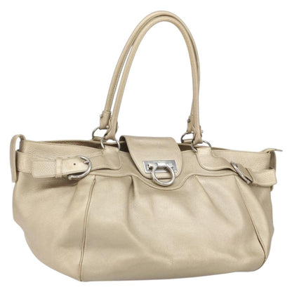 Salvatore Ferragamo Gancini handbag Leather, GOLD, LEATHER, Handbag