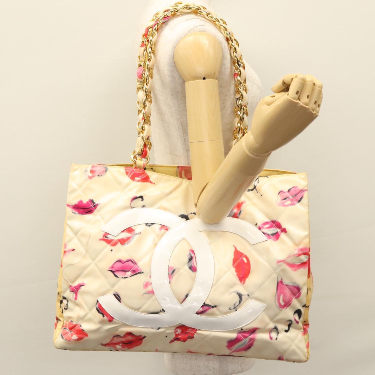 Chanel Vintage CC Chain Tote Printed patent leather, BEIGE, PATENT_LEATHER, Tote bag