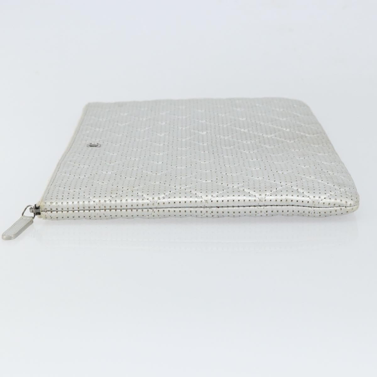 Chanel O Case Clutch Quilted Perforated Lambskin, SILVER, LEATHER, Clutche & pouche