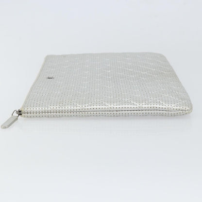 Chanel O Case Clutch Quilted Perforated Lambskin, SILVER, LEATHER, Clutche & pouche