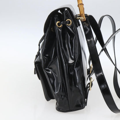 Gucci Vintage Bamboo Backpack Patent, BLACK, PATENT_LEATHER, Backpack