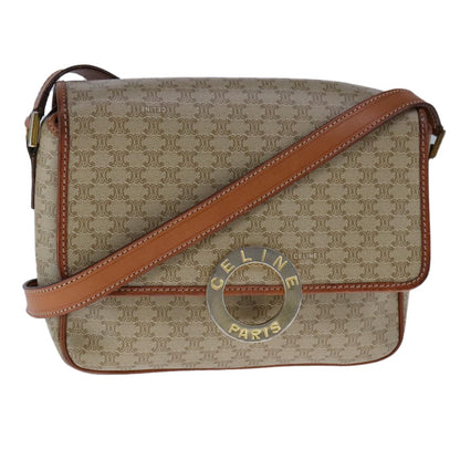 Celine Vintage Macadam Circle Logo Shoulder Bag Canvas and Leather, Beige, Canvas, Shoulder Bag