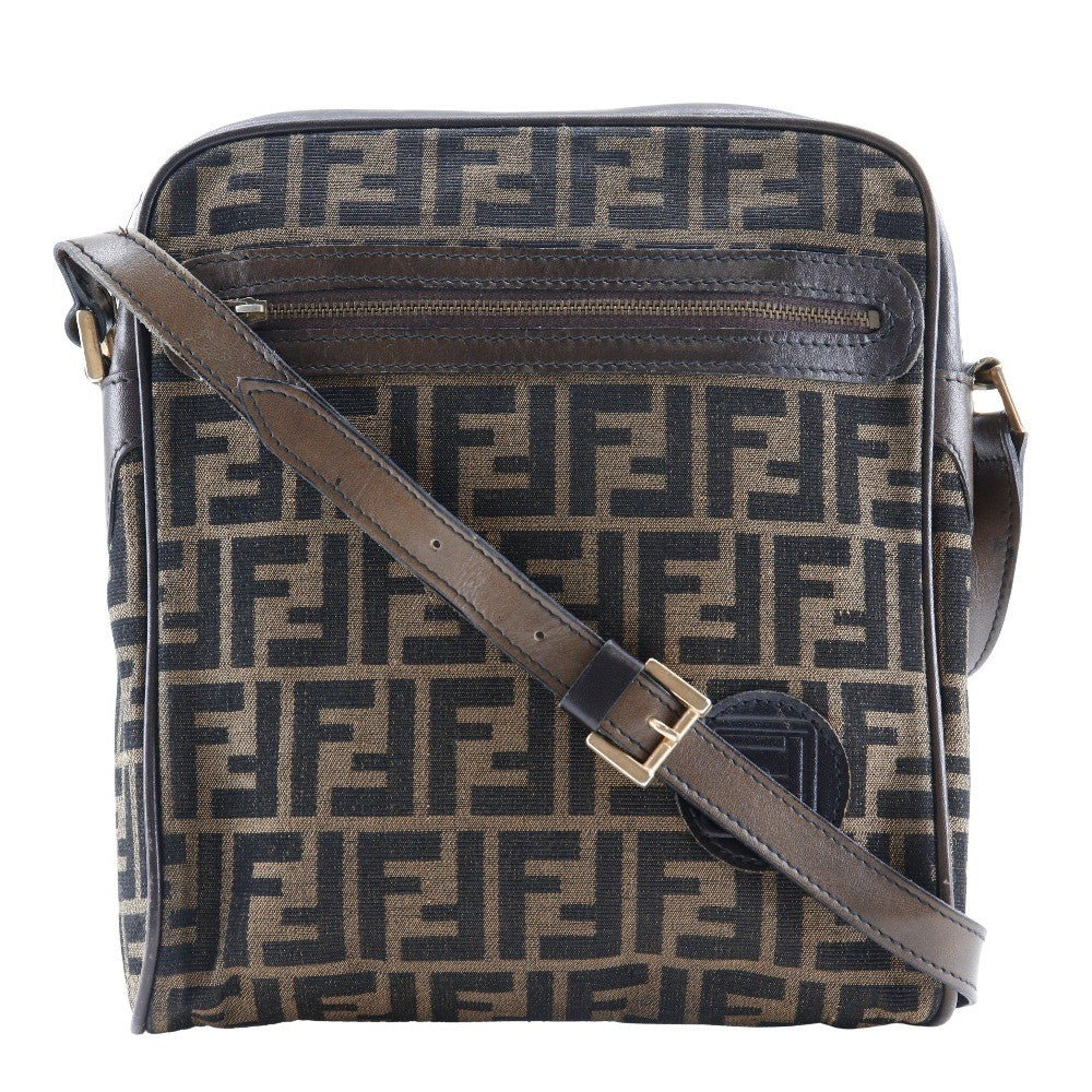 Fendi Zip Around Messenger Bag Zucca Canvas, BROWN, CANVAS, Shoulder bag