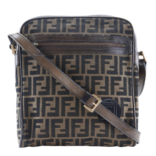 Fendi Zip Around Messenger Bag Zucca Canvas, BROWN, CANVAS, Shoulder bag