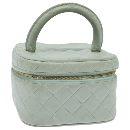 Chanel Cosmetic Case Quilted Lambskin, BLUE, LEATHER, Toiletry Case