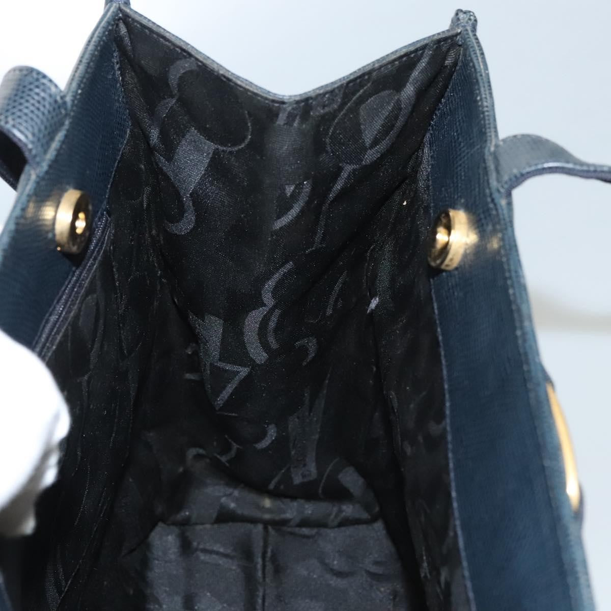 Salvatore Ferragamo Vintage Vara Bow Tote Lizard Embossed Leather, NAVY, LEATHER, Tote bag