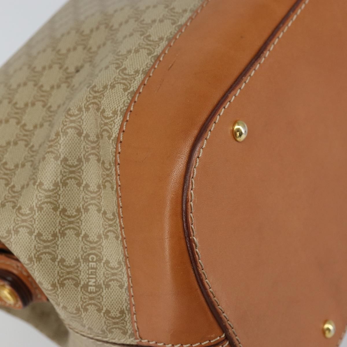 Celine Vintage Macadam Handbag Canvas and Leather, BEIGE, CANVAS, Handbag