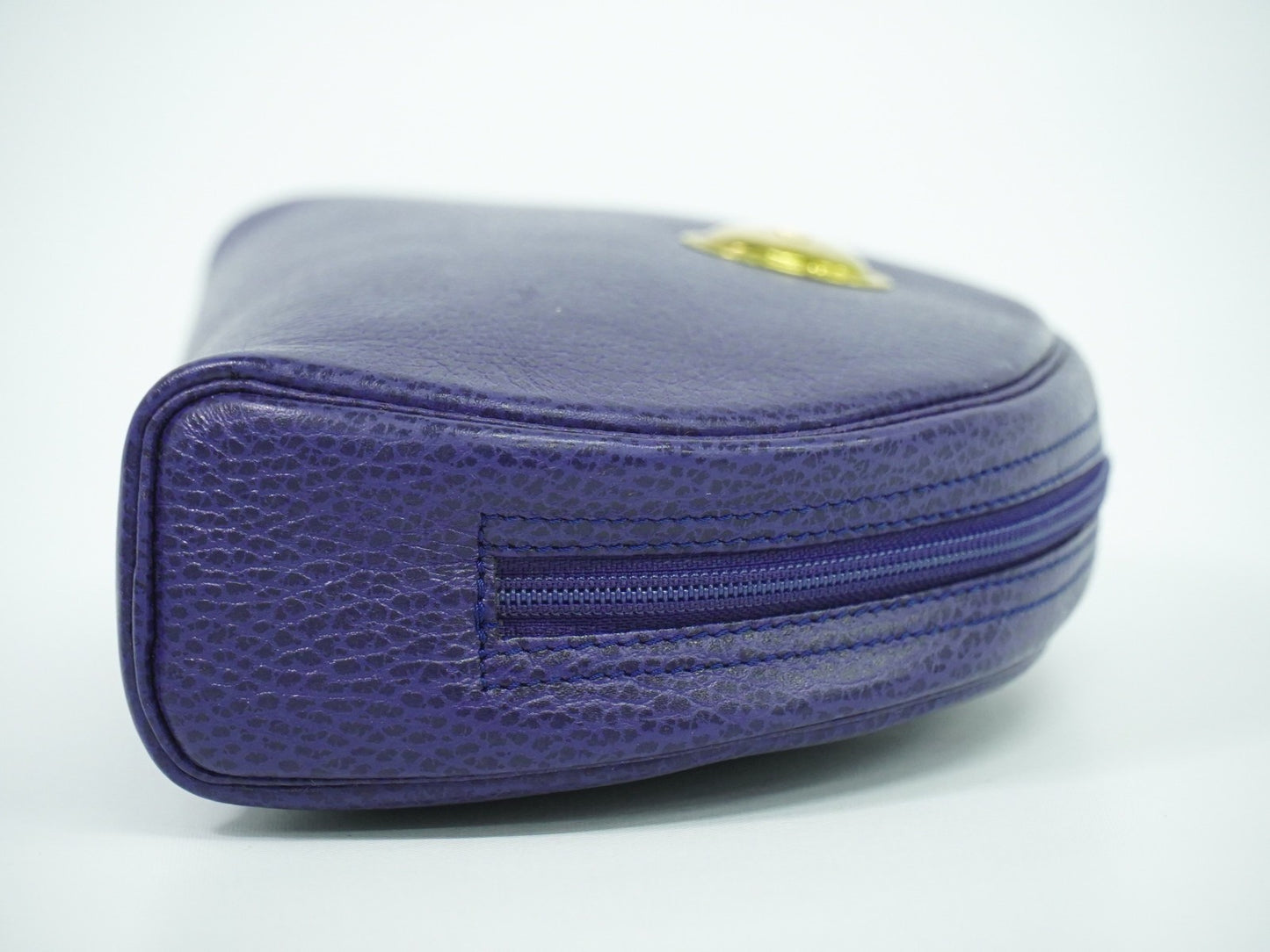Christian Dior Vintage Zip Pochette Leather, BLUE, LEATHER, Clutche & pouche